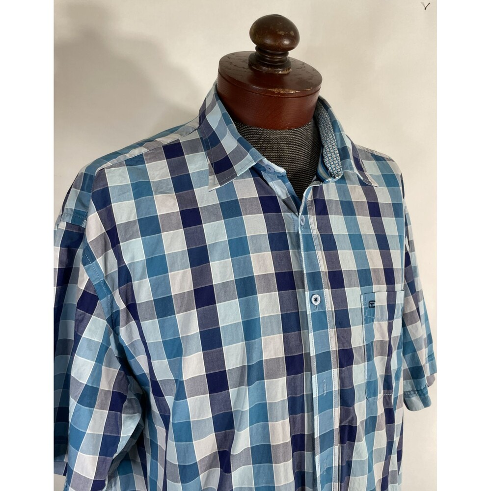CASA MODA Men's Checked Blue Cotton Short Sleeve Shirt Size 3XL Excellent